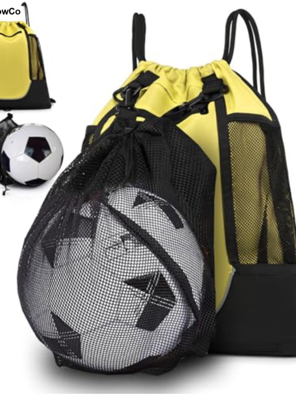 Foldable Drawstring Soccer Backpack Detachable Mesh Ball Bag Gym Yoga Kids Teens